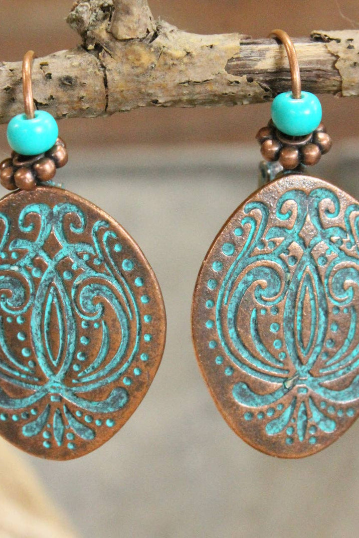 Verdigris Gypsy Bronze Ethnic Dangle Earrings