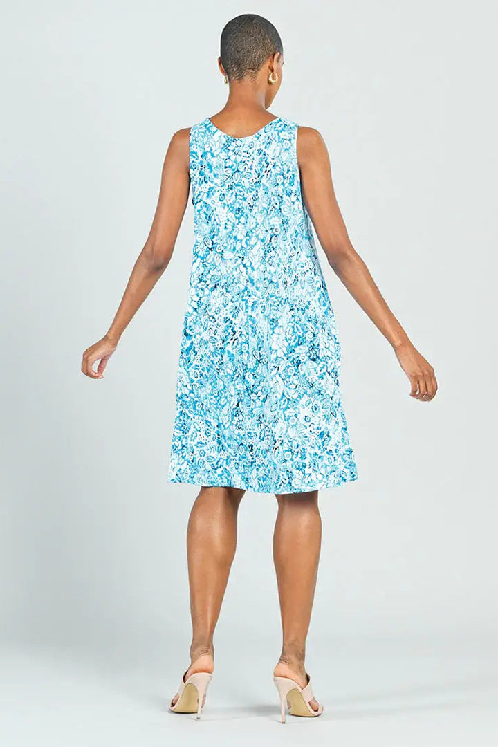 Textured Jewel Neck Swing Dress - Floral Rain