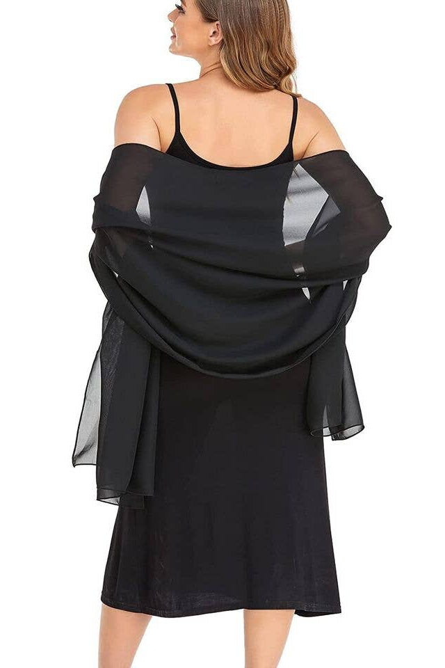 Chiffon Georgette Shawl Wedding Evening Silky Wrap Black / AOM21