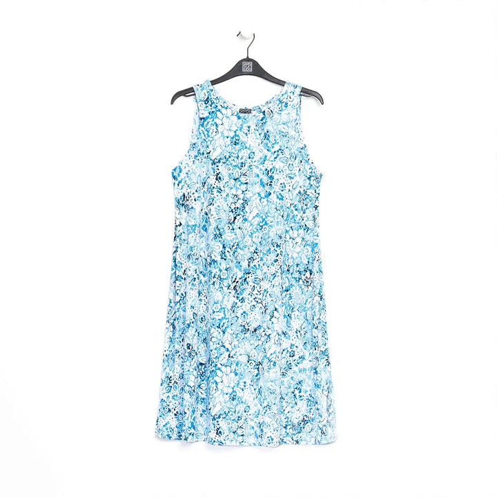 Textured Jewel Neck Swing Dress - Floral Rain