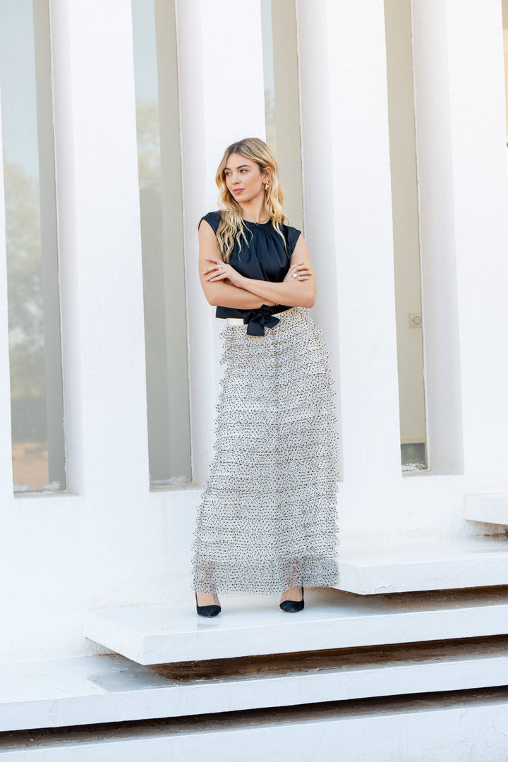 Alma Long Skirt in Polka Dot Tulle with Ruffles