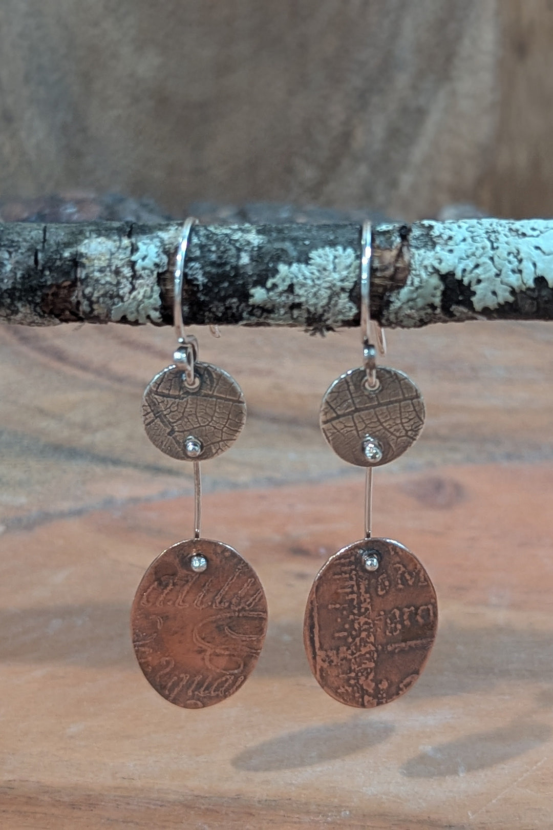 Etched Copper Ovals Earrings