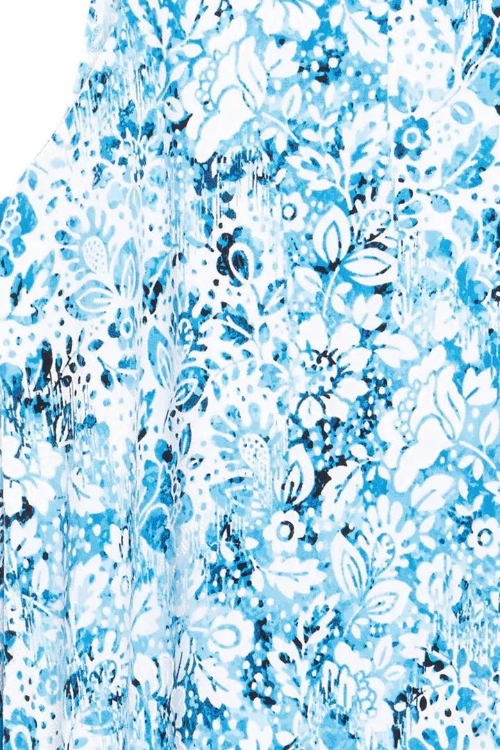Textured Jewel Neck Swing Dress - Floral Rain