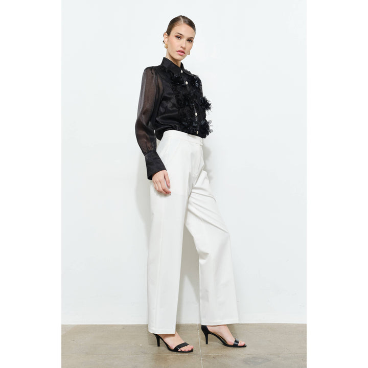 Elegant 3D Floral Organza Long Sleeve Blouse