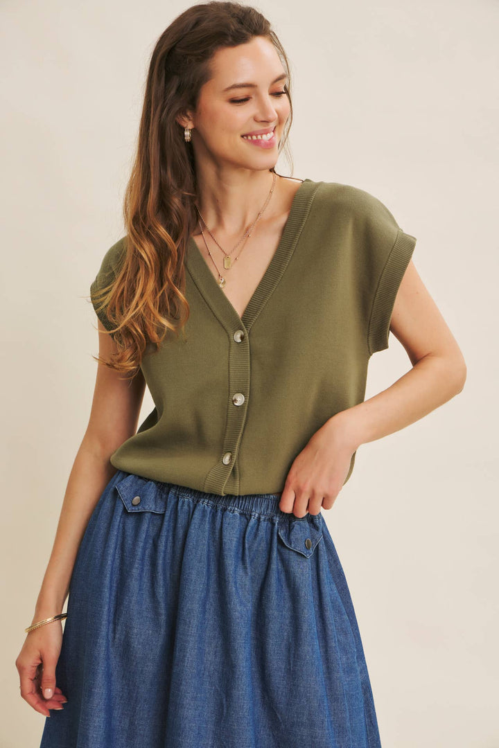 Multi-Way Versatility Soft Cotton Button-Down Sweater Vest