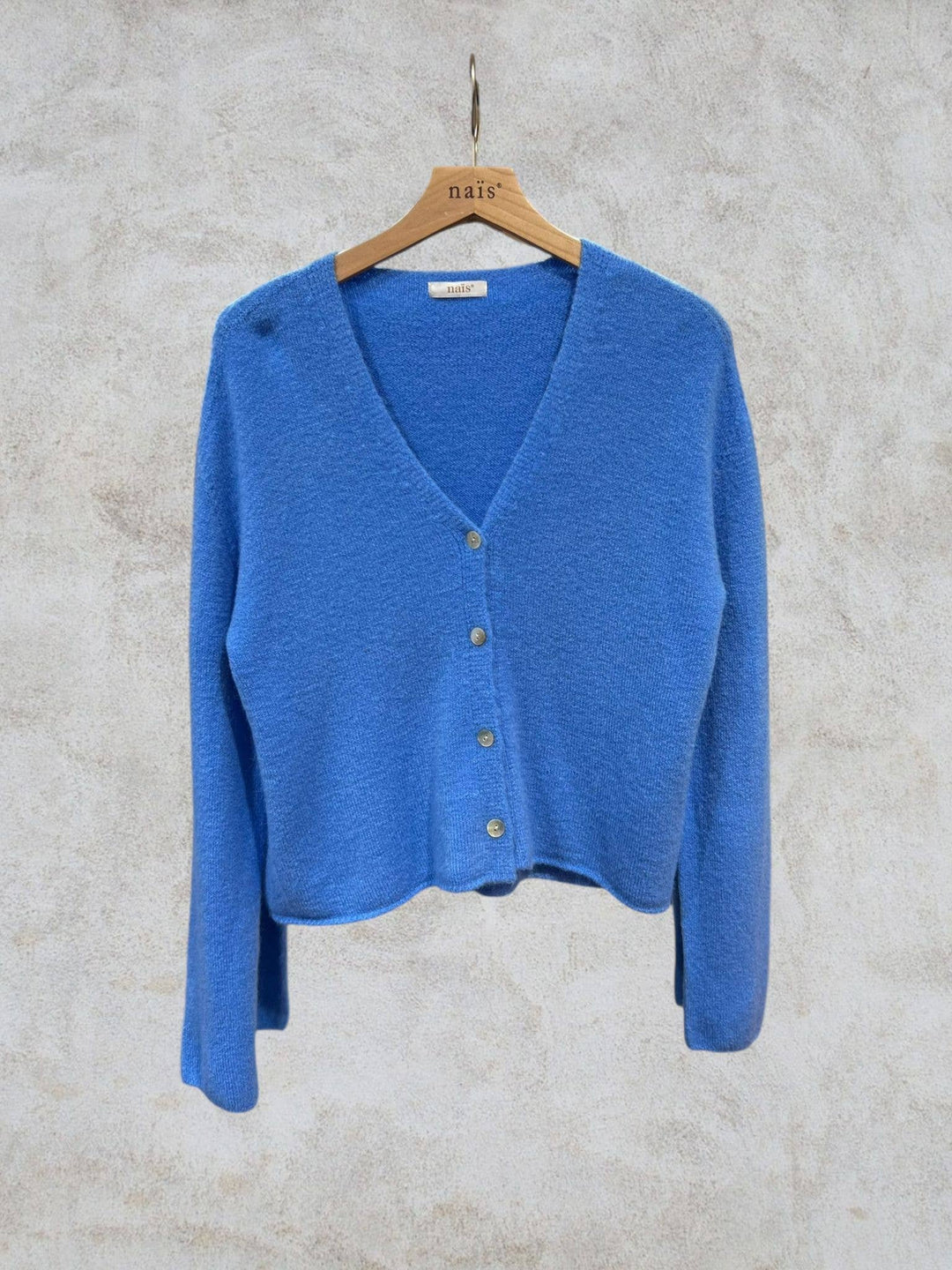 Short buttoned V-neck Cardigan in Alpaca and Wool