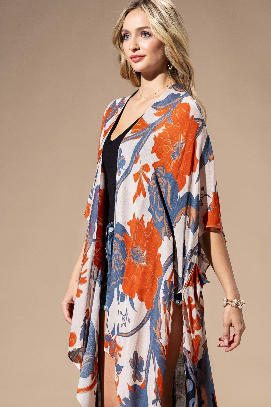 Orange Blue Multi Kimono