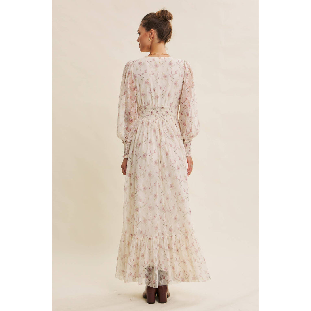 Dreamy Floral Mesh Maxi Dress With Smocked Waist