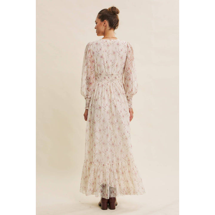 Dreamy Floral Mesh Maxi Dress With Smocked Waist
