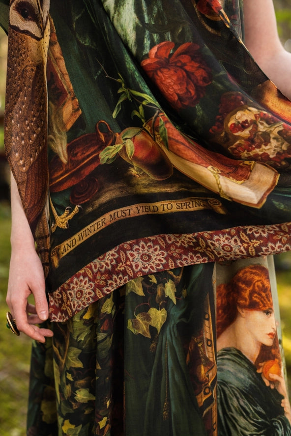 Solstice Bohemian Scarf with Persephone, florals, Moon & Owl