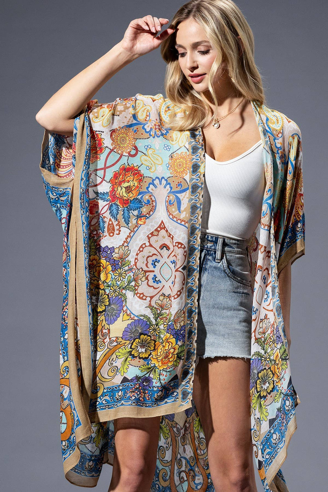 Gold Blue Mandala Kimono