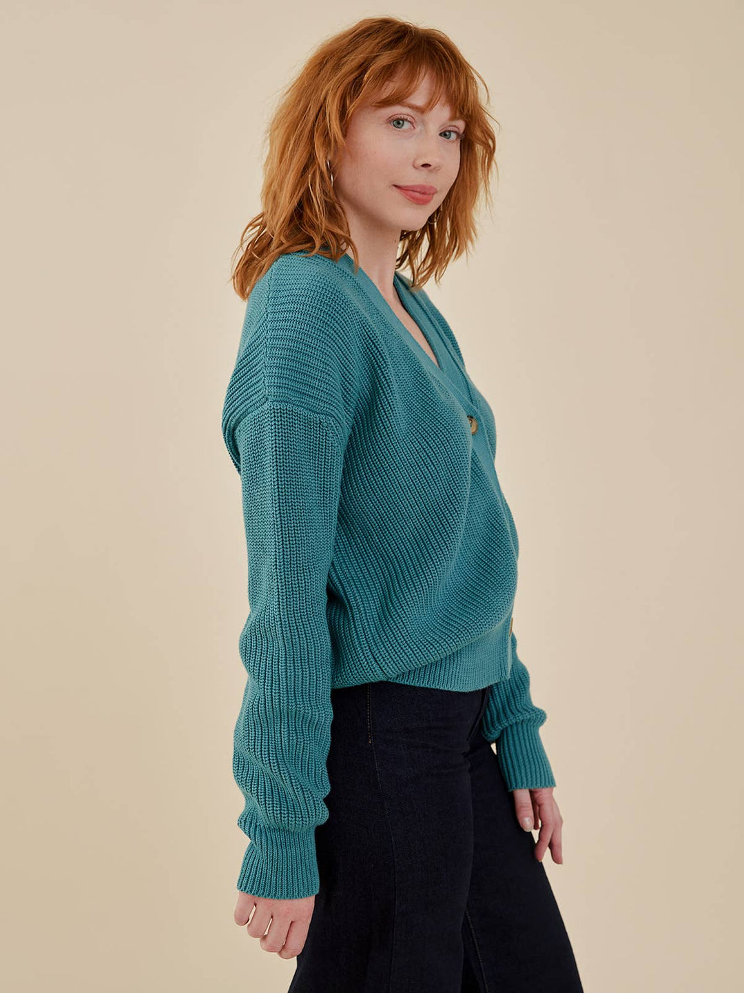 Fisherman Cardigan Teal