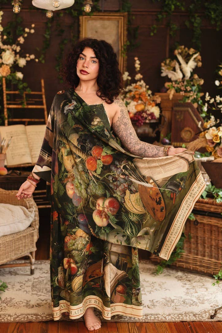 Labour of Love Bohemian Scarf w/ Florals, birds & violin