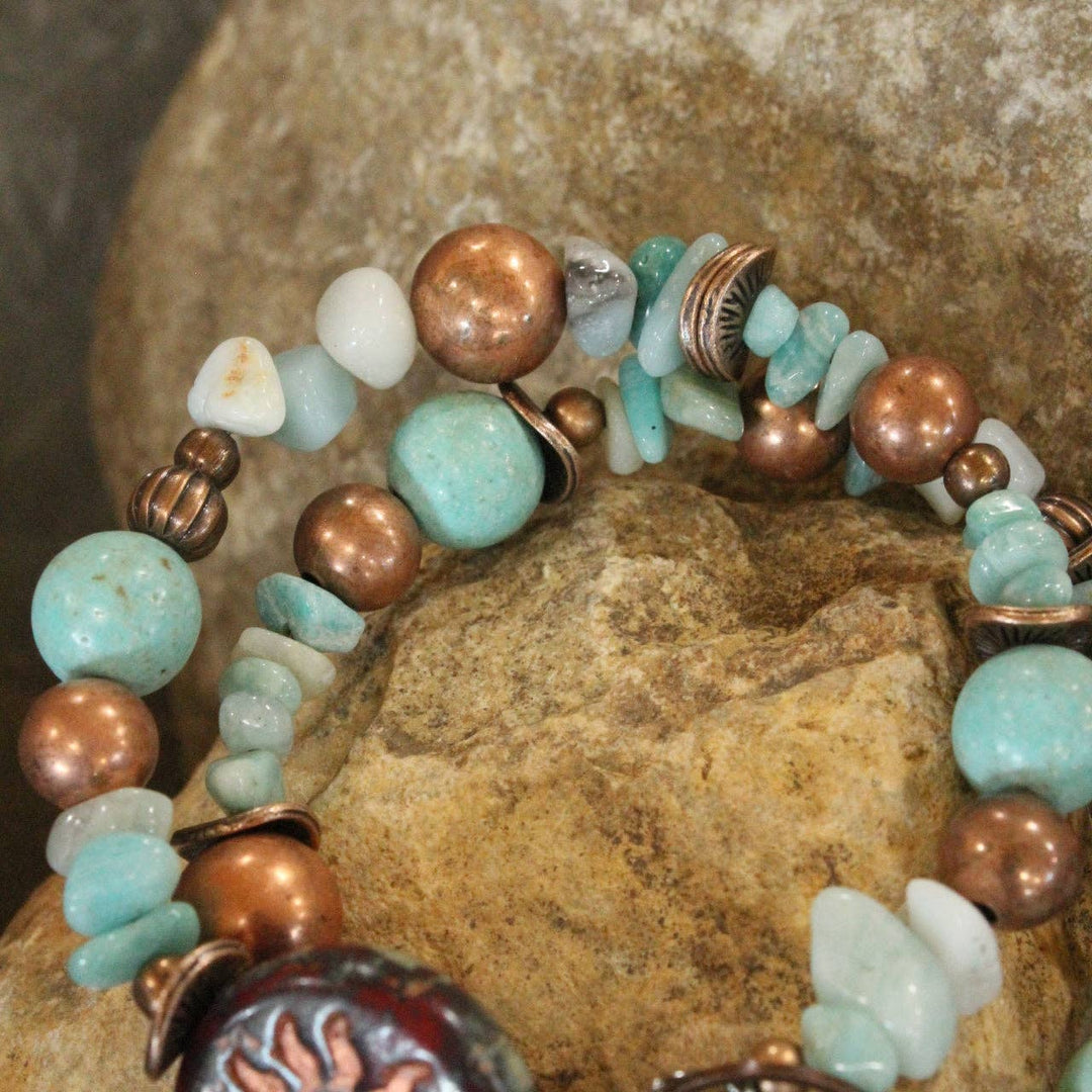 Copper Drop Tribal Pattern Czech Wrap Bracelet