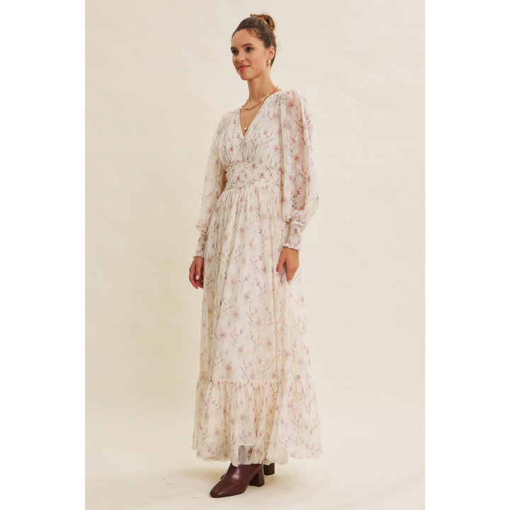 Dreamy Floral Mesh Maxi Dress With Smocked Waist