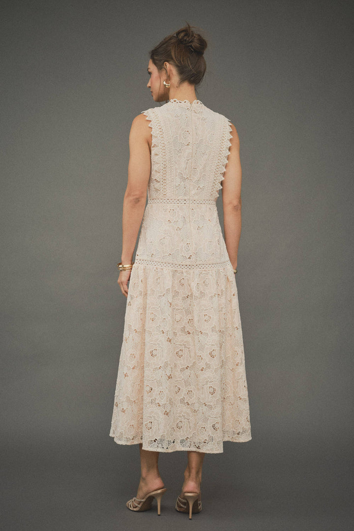 Flora Elegant Guipure Lace Sleeveless Maxi Dress