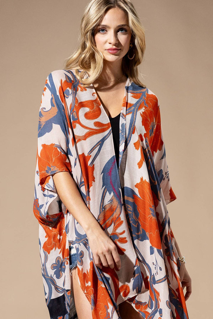 Orange Blue Multi Kimono