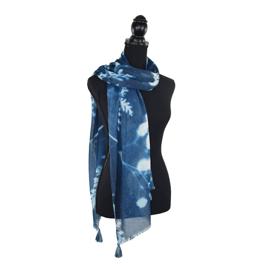 Indigo Pressed Leaf Scarf