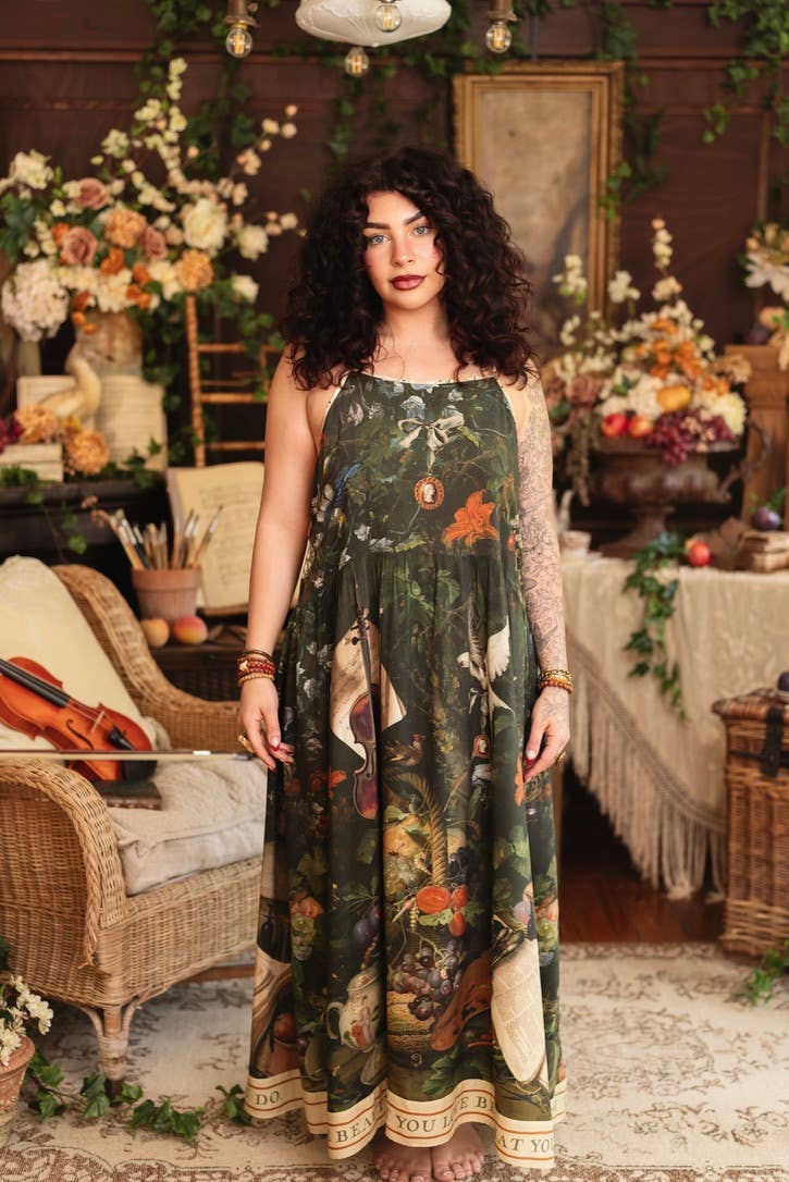 Labour of Love Bohéme Maxi Slip Dress w/ florals & violin