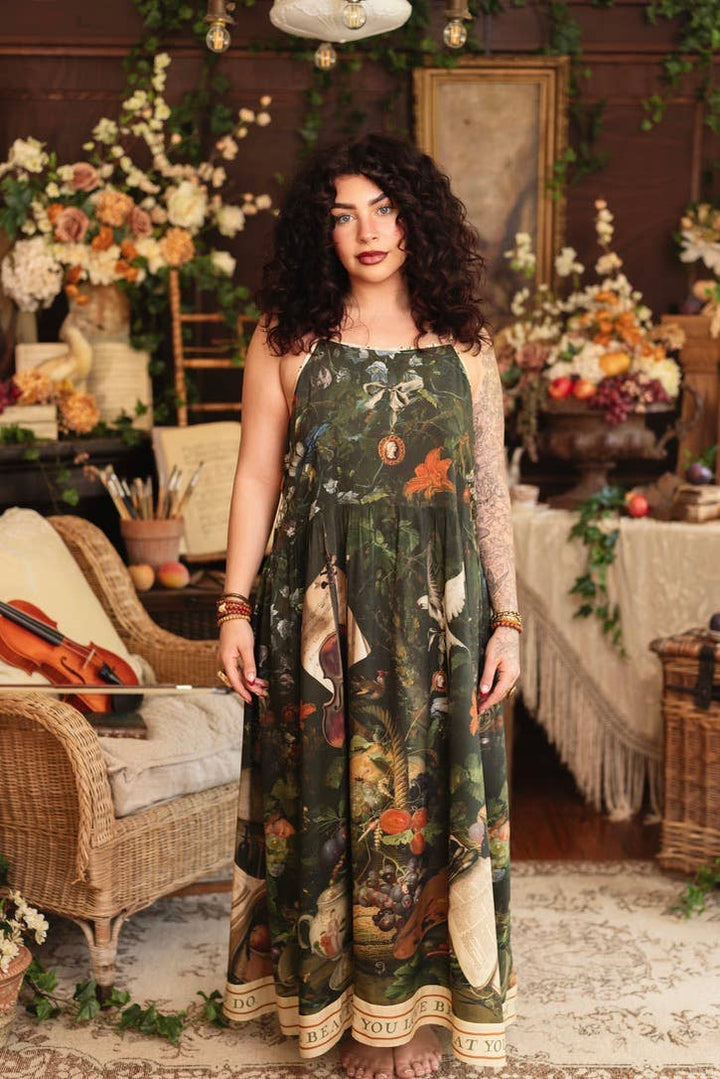 Labour of Love Bohéme Maxi Slip Dress w/ florals & violin