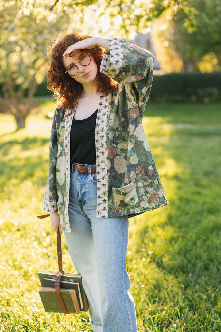 I Dream in Flowers Fleece Cottage Cardigan Kimono Jacket