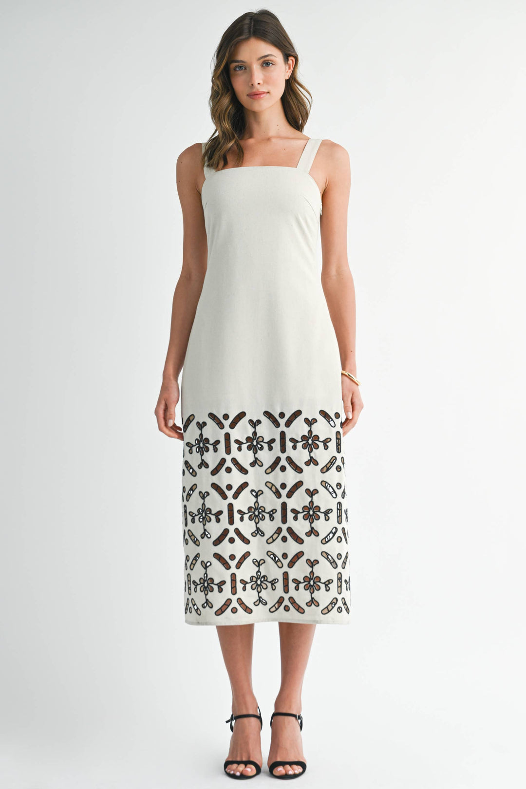 Belted Shift Dress with Embroidery