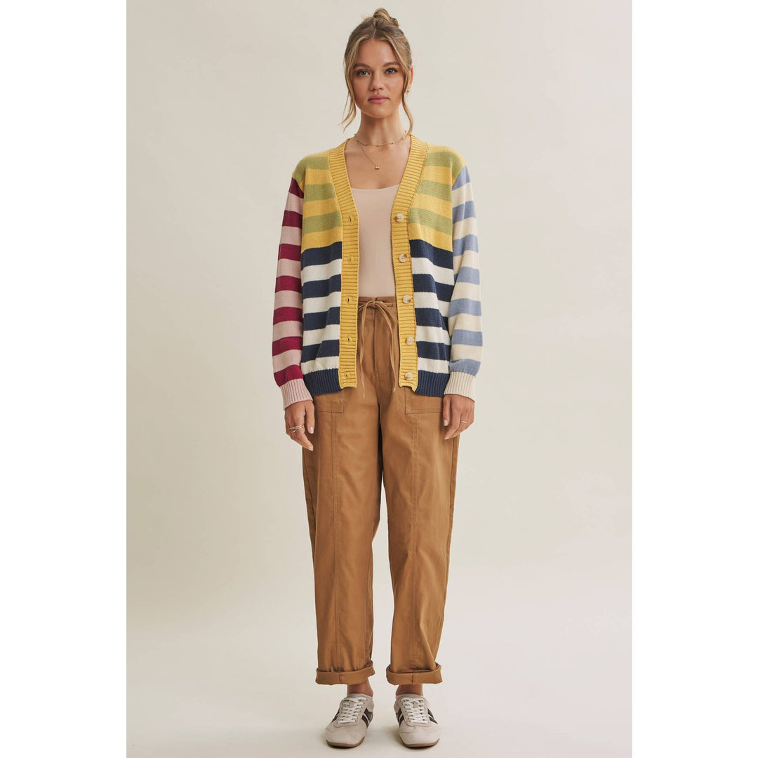 Playful Color Story Multi Color Stripe Button Down Cardigan