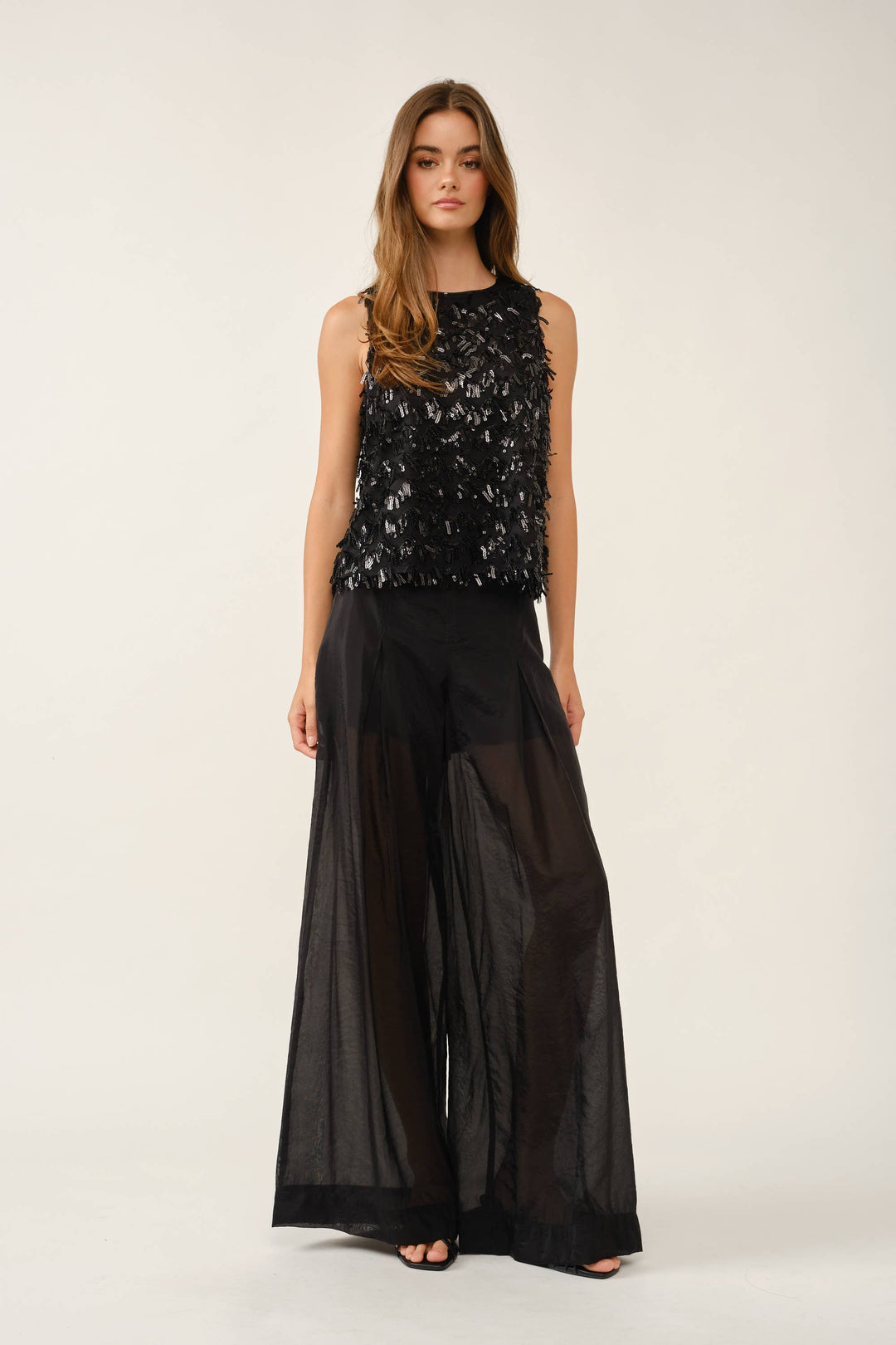 Fringed Sequin Sleeveless Top