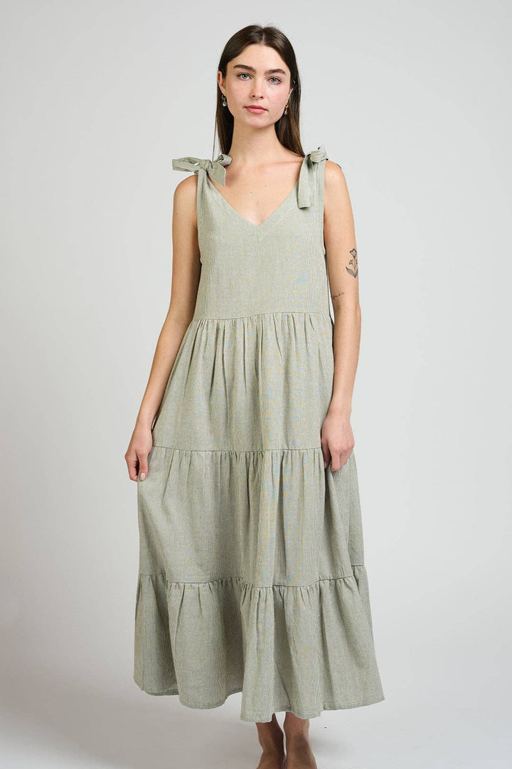 Lorelei Tiered Dress Olive Stripe