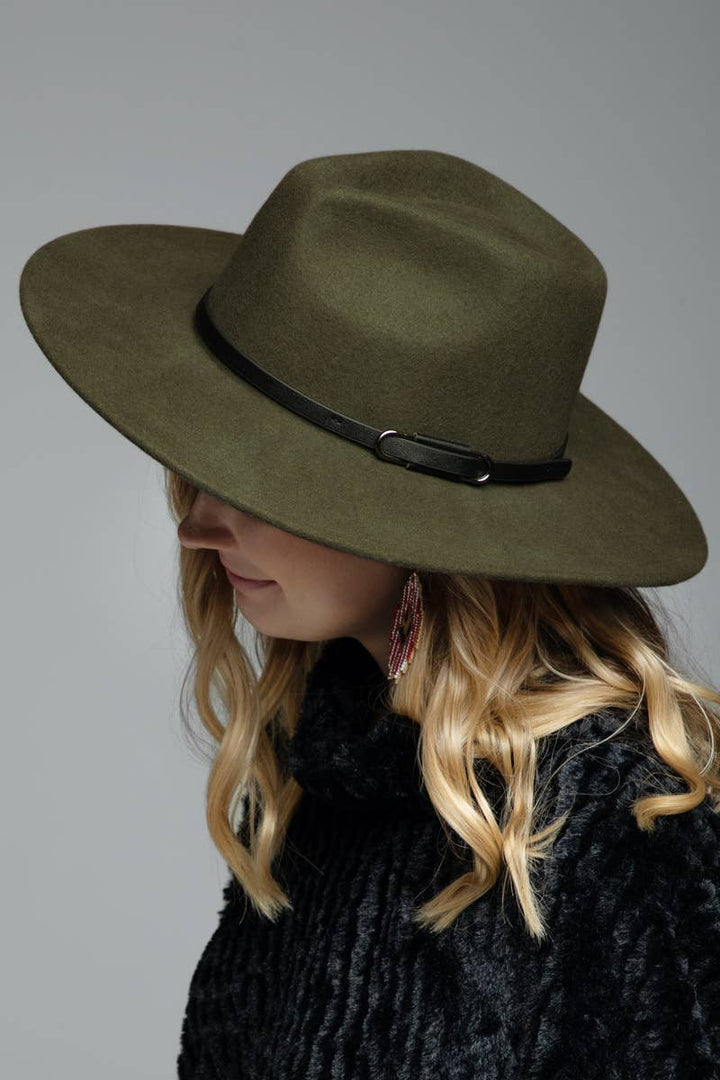 100% Wool Leather Trim Panama Hat