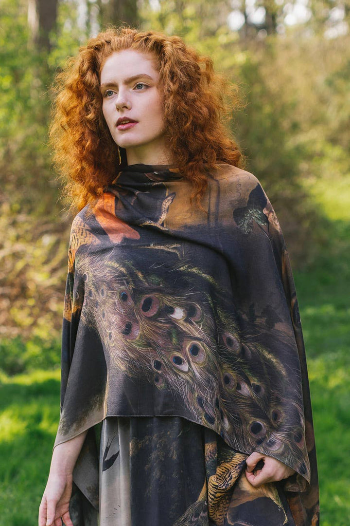 Wild Beauty Bohemian Scarf with Peacock Print