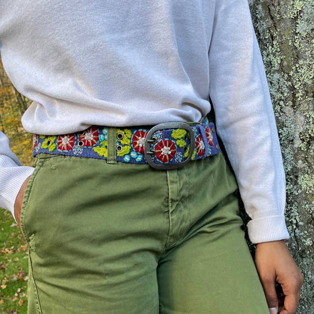 Lichen Floral Embroidered Wool Belt