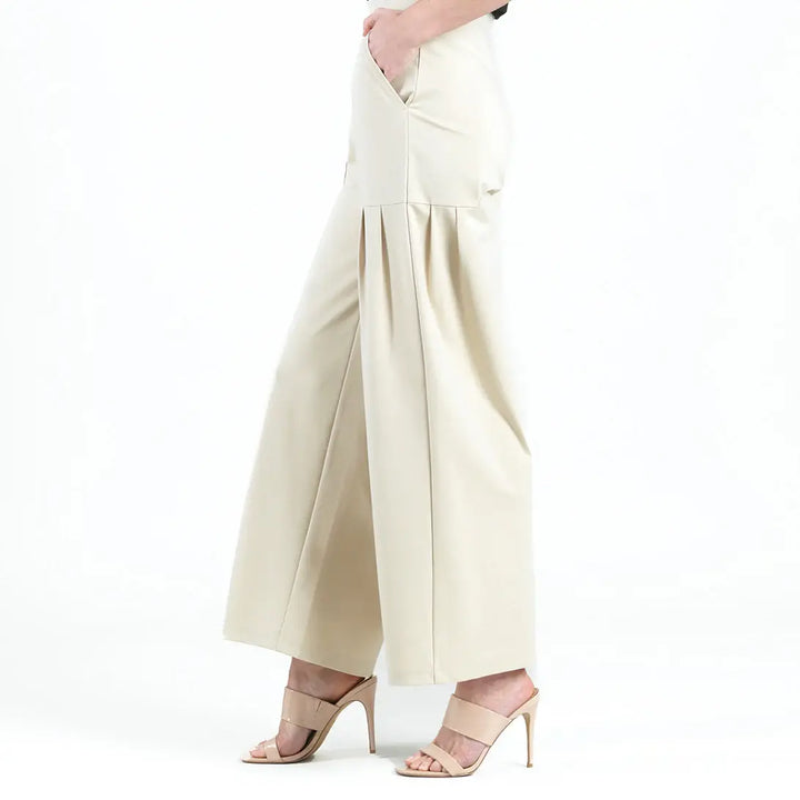 Rayon-Ponte Knit - Pleated Wide Leg Pocket Pant
