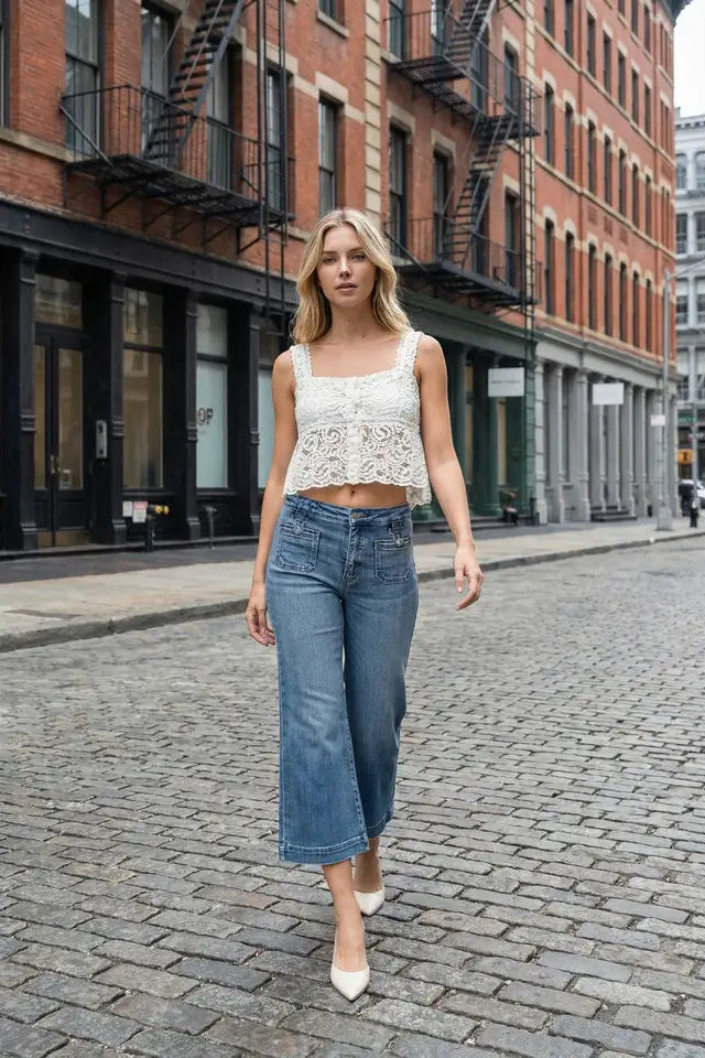 Tummy Control High Rise Crop Palazzo Jeans