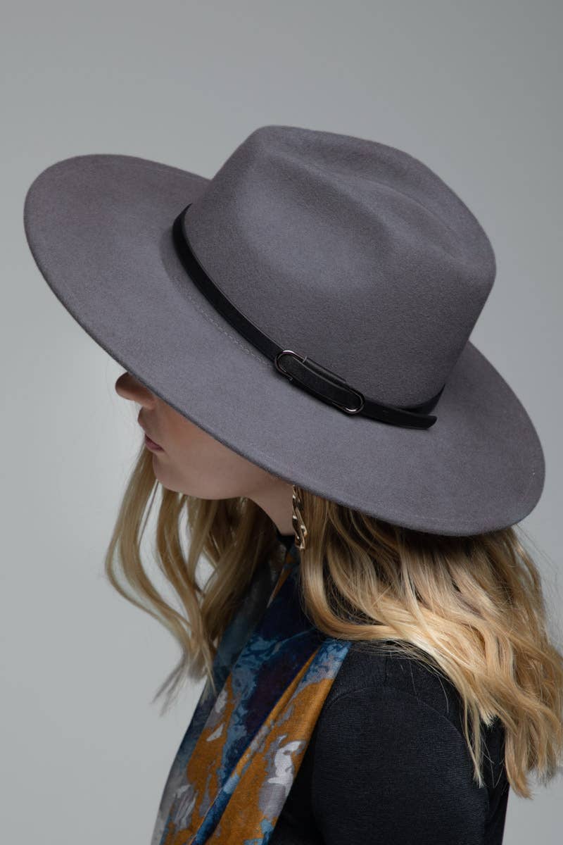 Wool Leather Trim Panama Hat