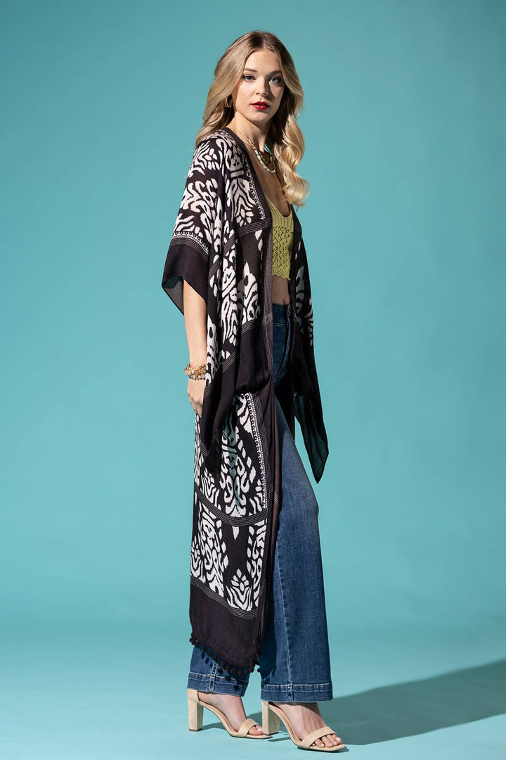 Damask Print Kimono with Sleeves