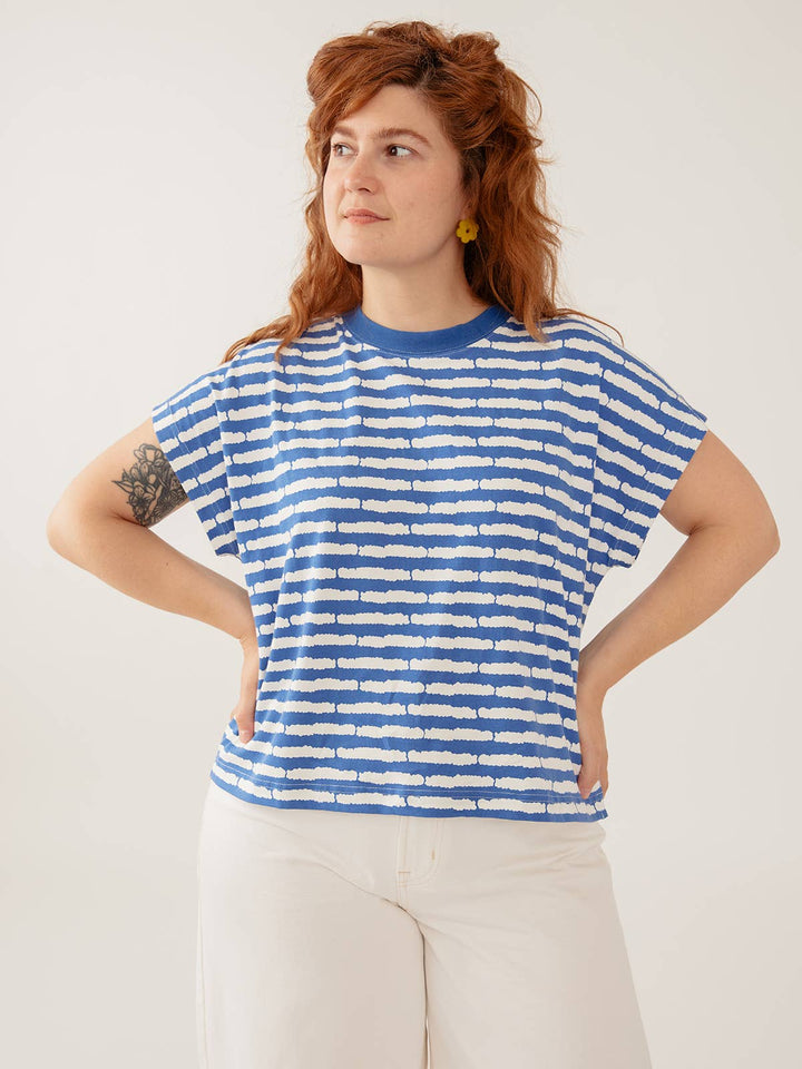 Caitlin Top Cobalt Split Stripe