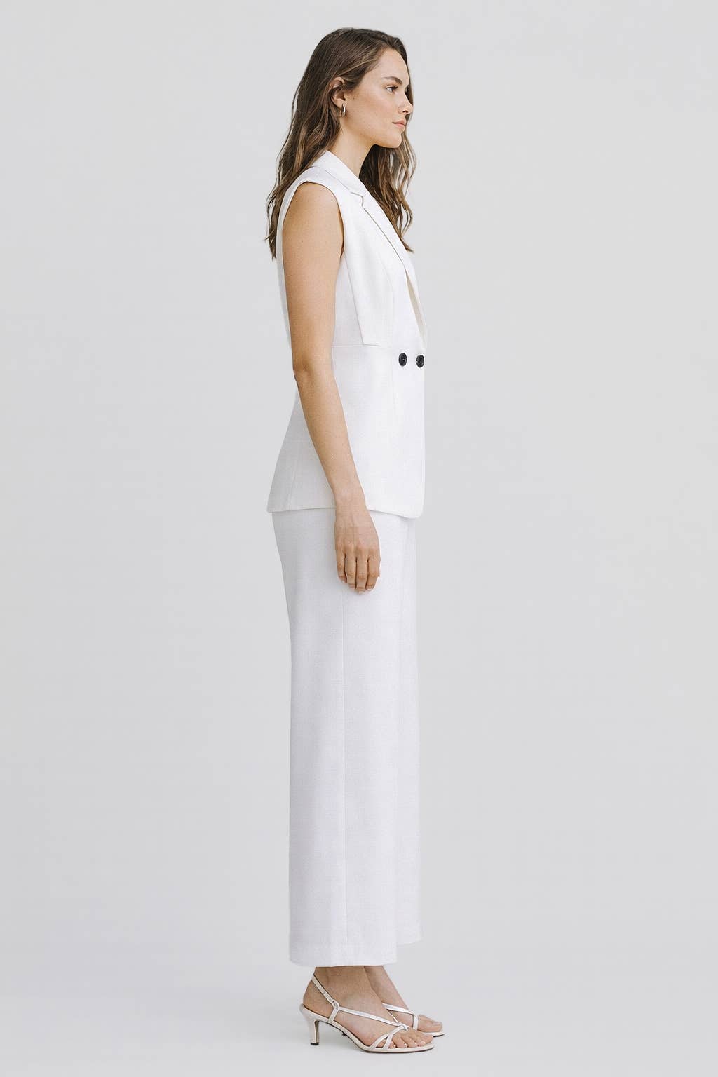 Structured Shoulder Button Vest Blazer Top