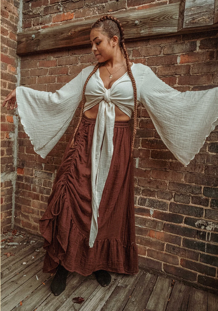 Boho Cinch Ruffle Skirt Organic Cotton Bamboo, Bohemian 