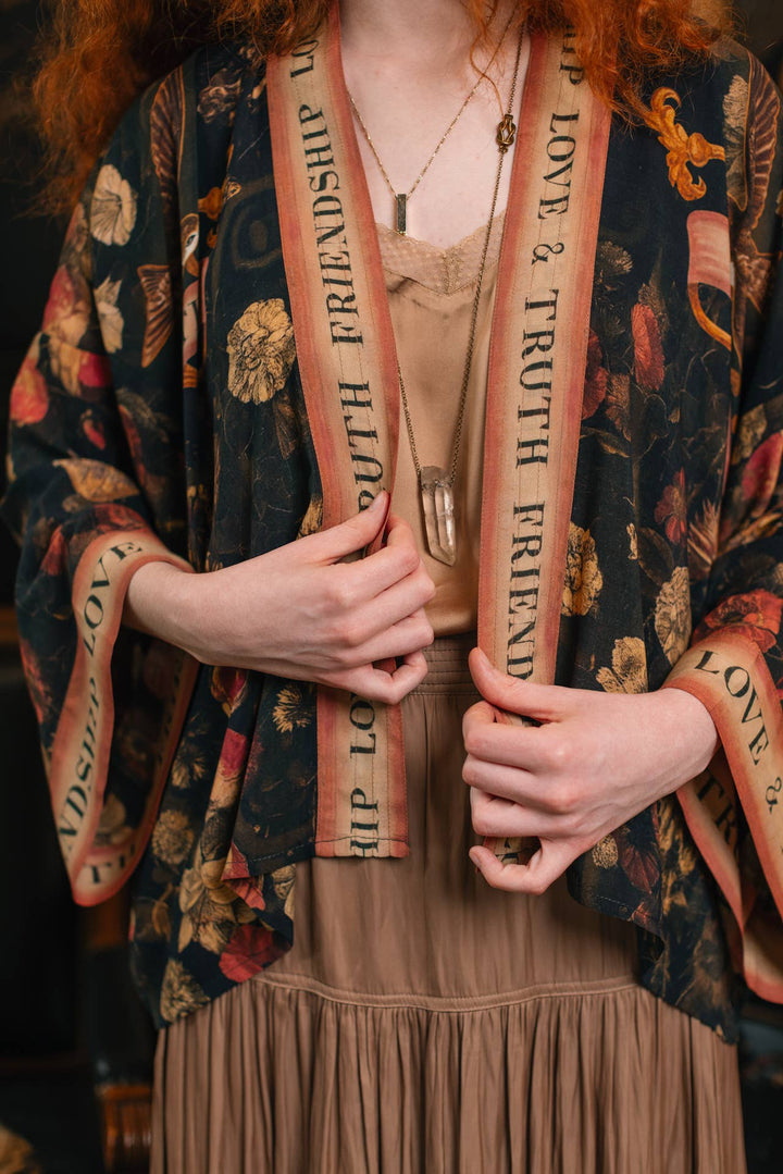 Heart of Gold Pixie Duster Crop Kimono w/ Sacred Heart