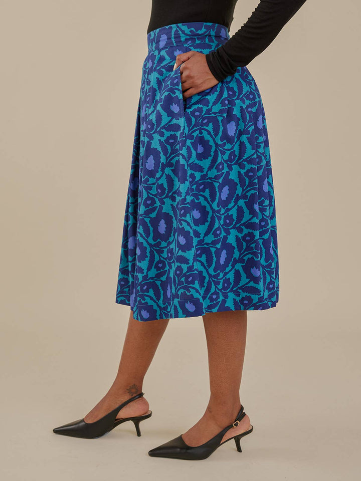Laura Pleated Skirt Deep Teal Floral