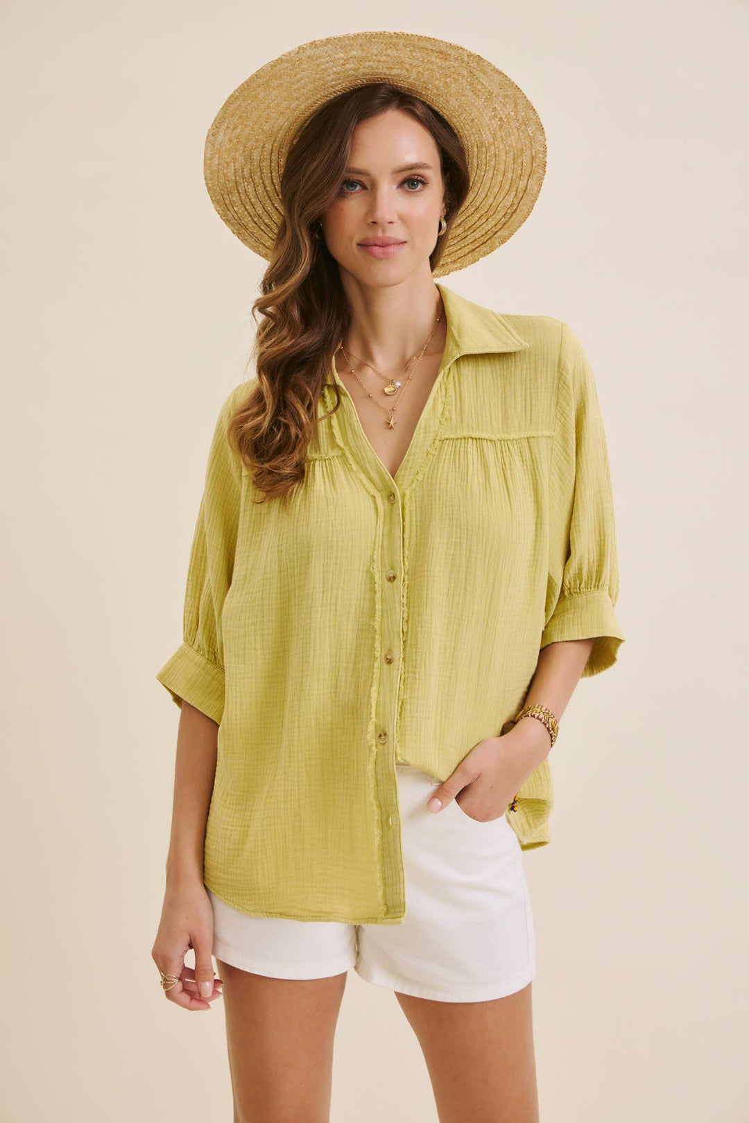 Breathable Mineral Washed Cotton Gauze Button Down Shirt