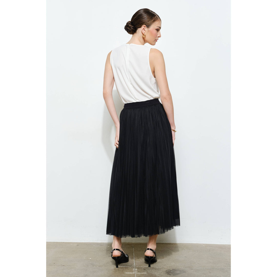 Chic Mesh Sheer Pleated Tulle Maxi Skirt