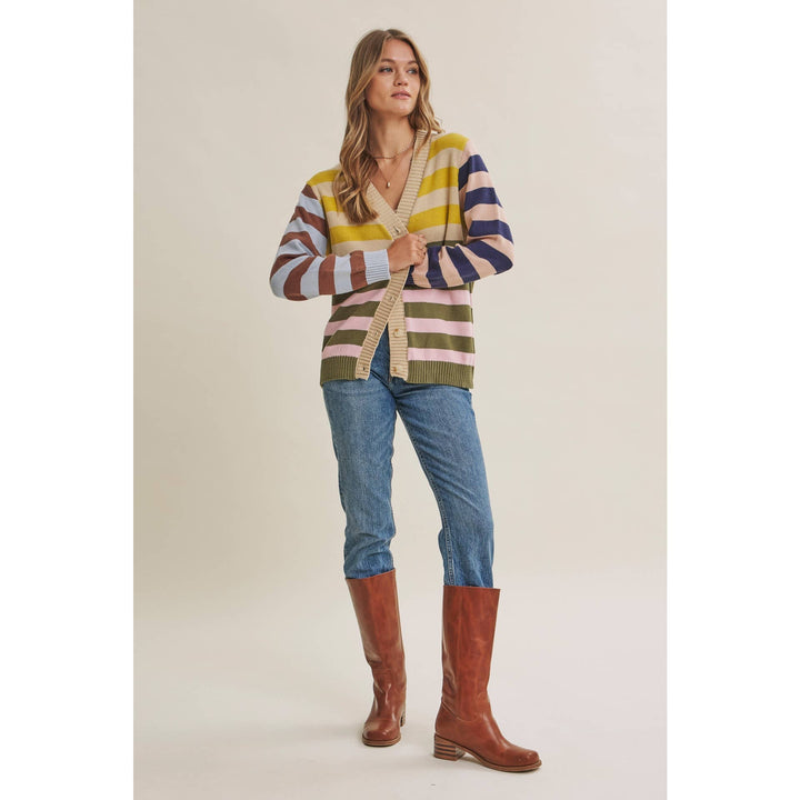 Playful Color Story Multi Color Stripe Button Down Cardigan