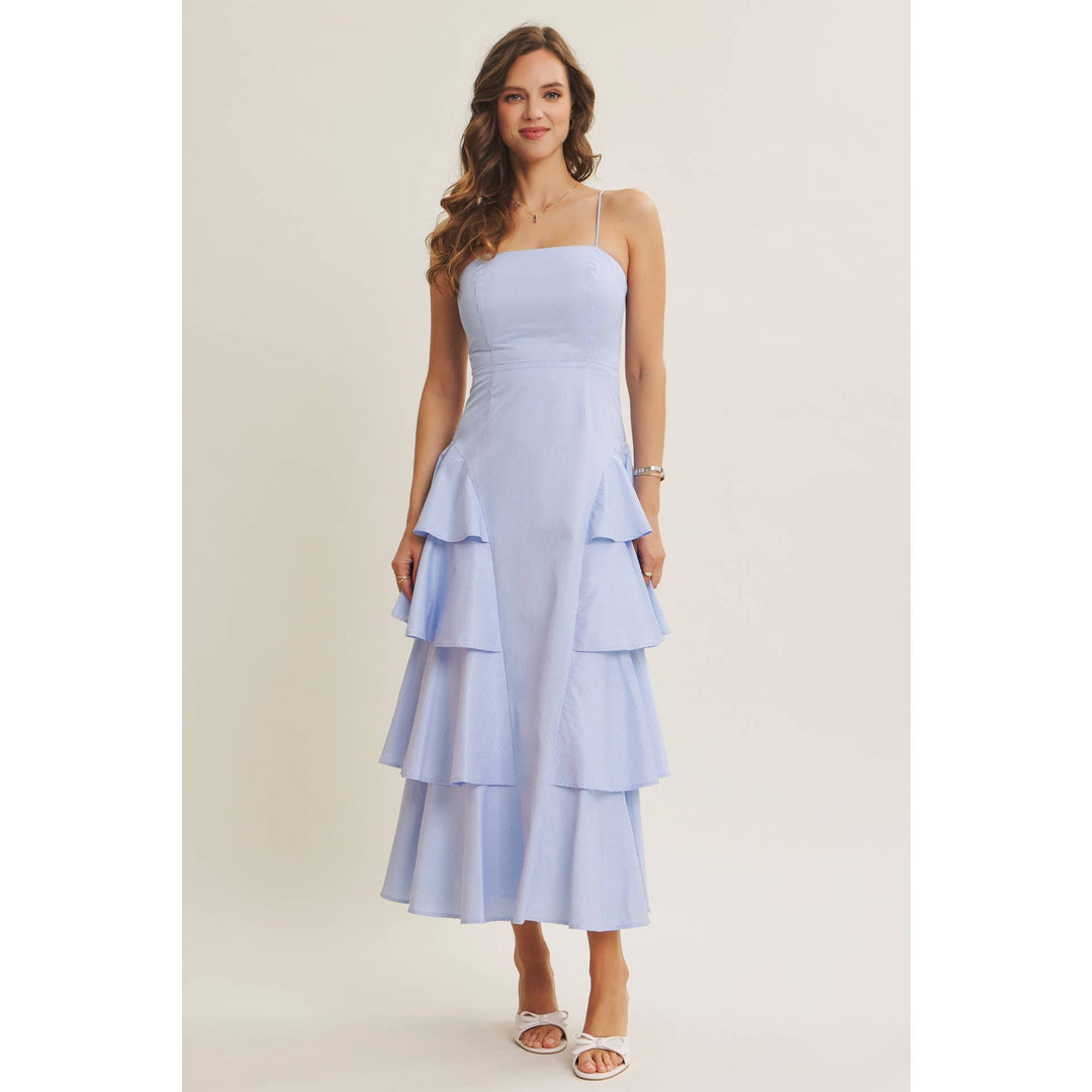 Clean Lines Meets Playful Side-Tiered Ruffle Maxi Dress