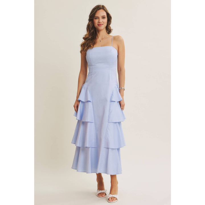 Clean Lines Meets Playful Side-Tiered Ruffle Maxi Dress