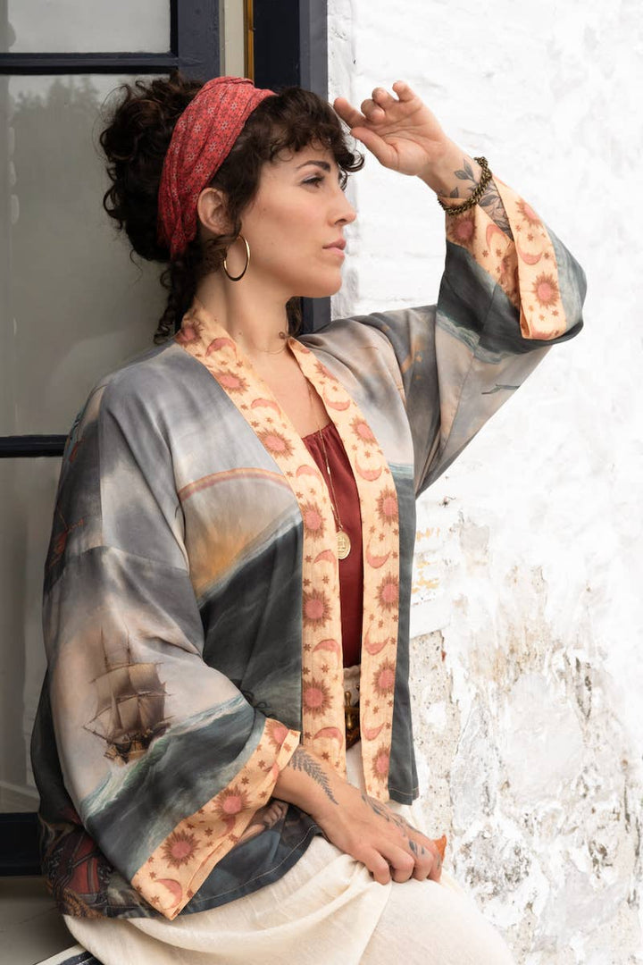 Hold Fast Pixie Duster Cropped Kimono w/ Boat, Rainbow
