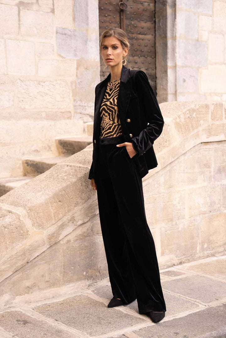 High-Waisted Straight Cut Velvet Trousers