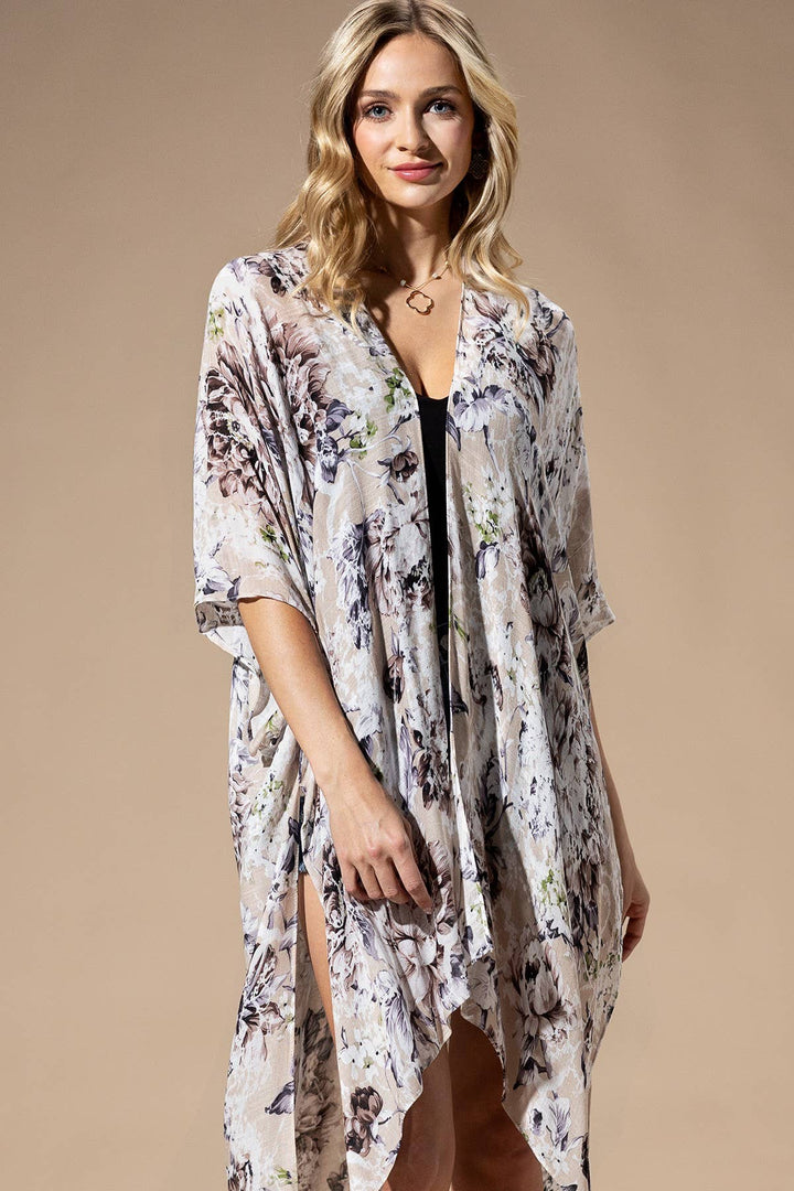 Beige Flower Kimono