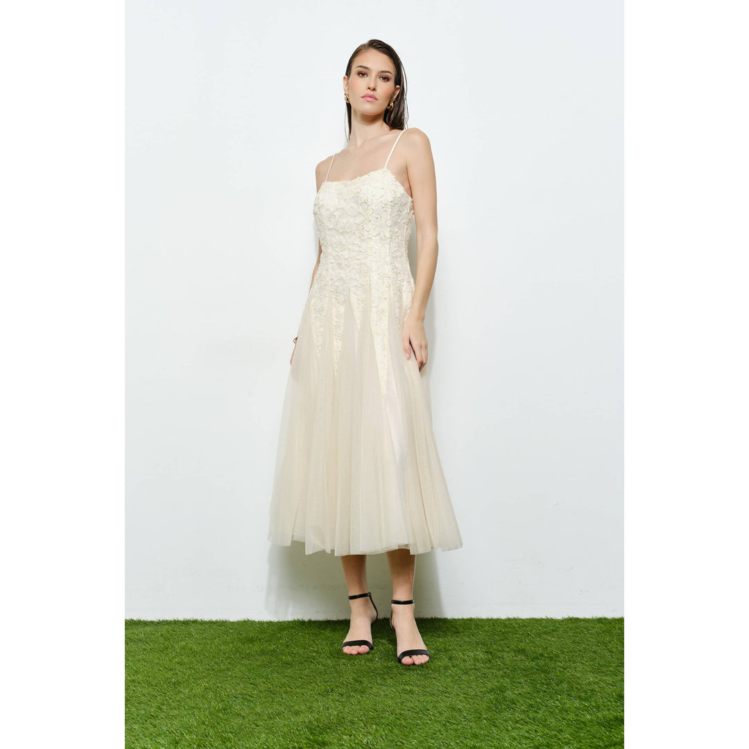 Romantic Lace Chiffon Sleeveless Midi Dress
